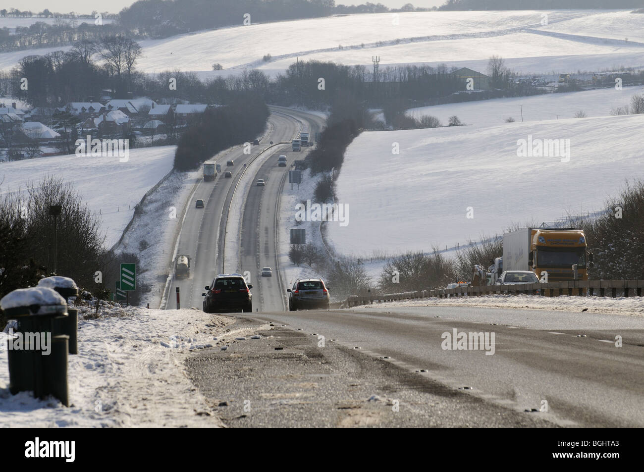 A34 trunk road southbound carriageway guardando verso Oriente Ilsey vicino al Berkshire Oxfordshire border Southern England Regno Unito Foto Stock