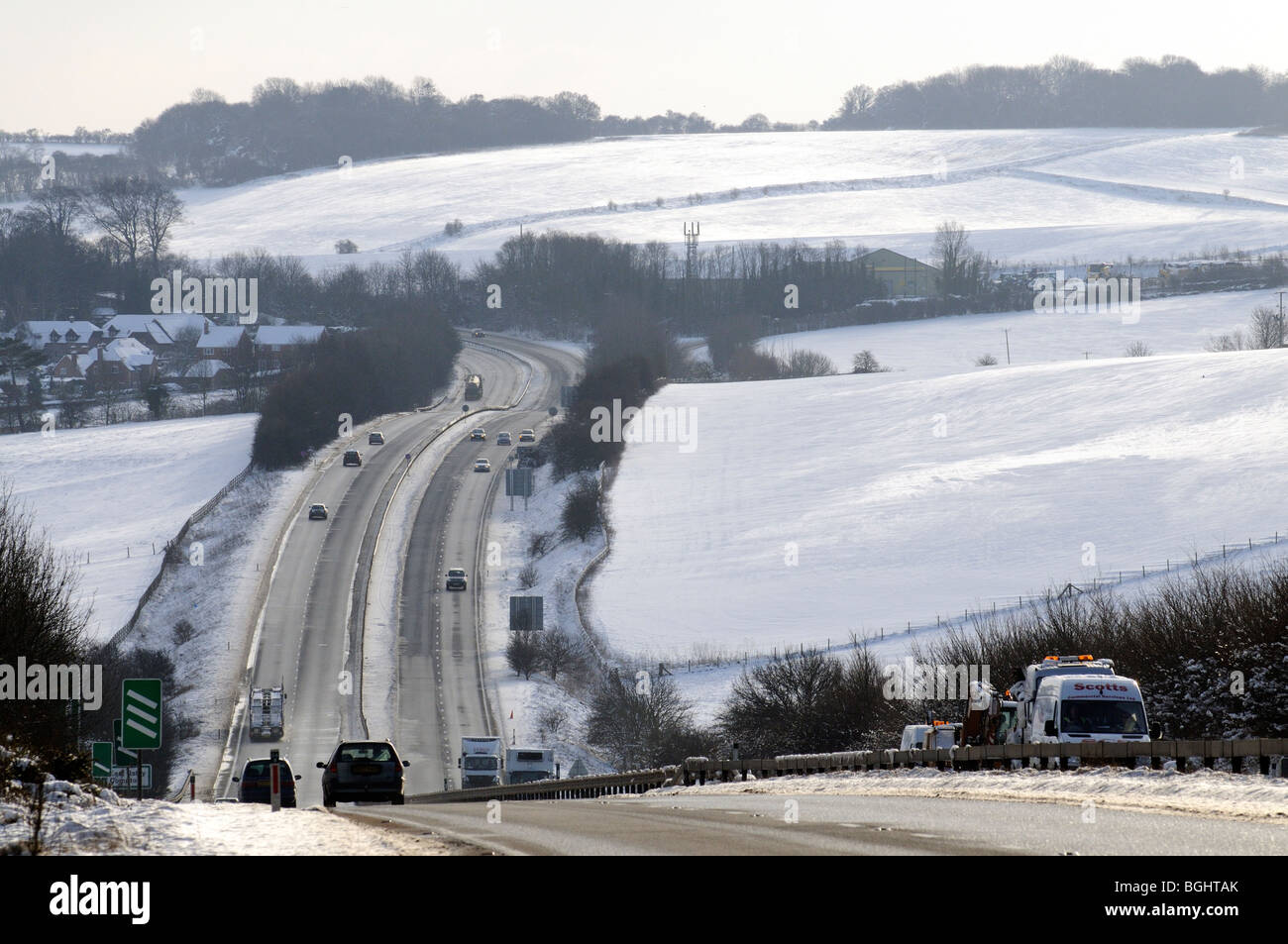 A34 trunk road southbound carriageway guardando verso Oriente Ilsey vicino al Berkshire Oxfordshire border Southern England Regno Unito Foto Stock