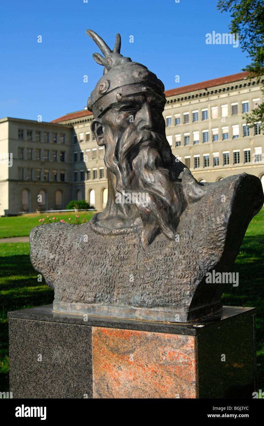 Un monumento di albanese eroe nazionale Skanderbeg, da Odhise Paskali, William Rappard Park, Ginevra, Svizzera Foto Stock