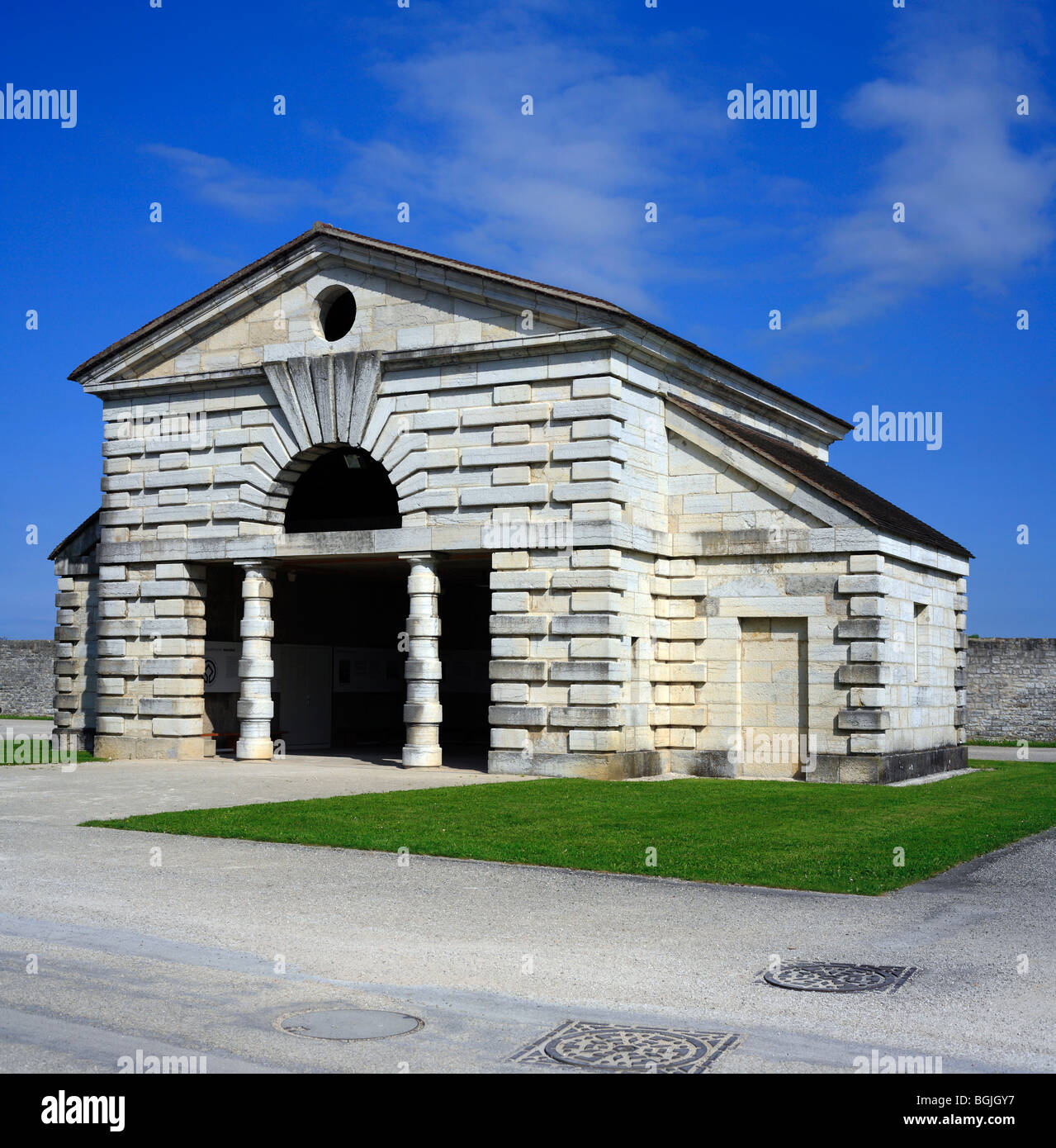Soluzione salina Royale (Royal Saline), architetto Claude Nicolas Ledoux (1770s), Arc et Senans, Franche Comte, Francia Foto Stock