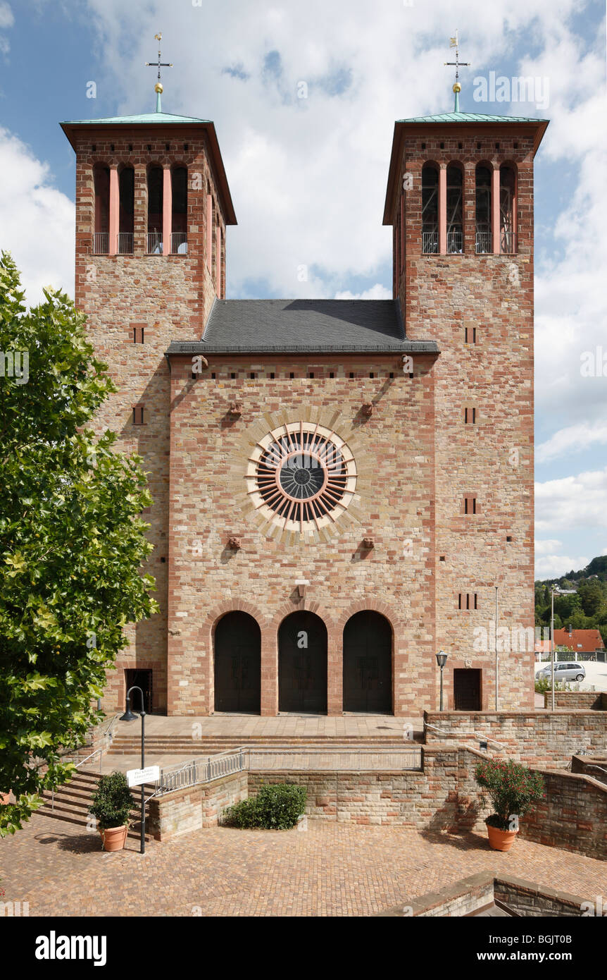 Bensheim, St. Georg, 1830 von Georg Moller erbaut, Wiederaufbau 1949-1953, Westfassade Foto Stock