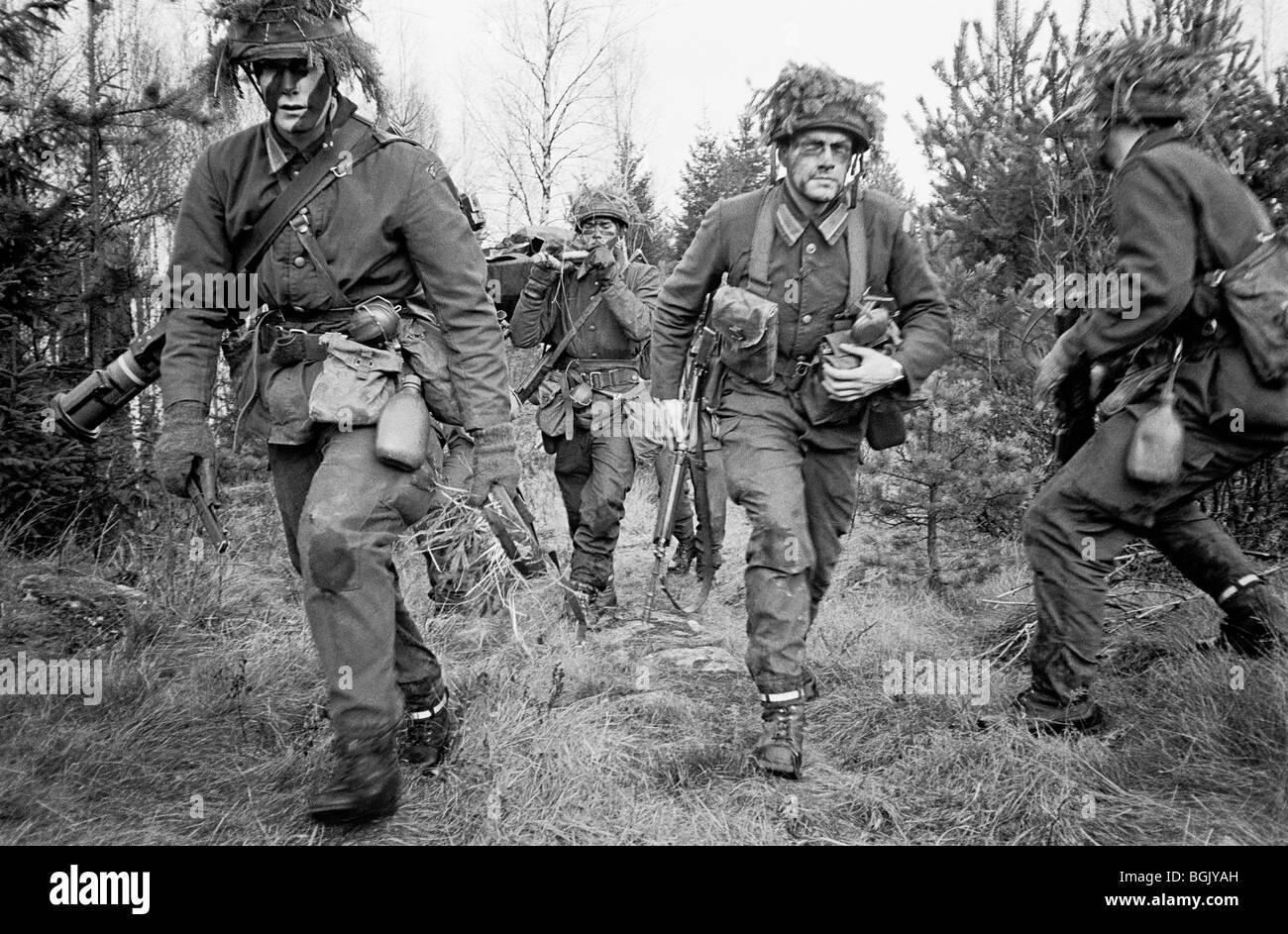 Svedese di soldati di leva durante le manovre 1988. K3 Battaglione Ranger, Karlsborg, Svezia. Foto Stock