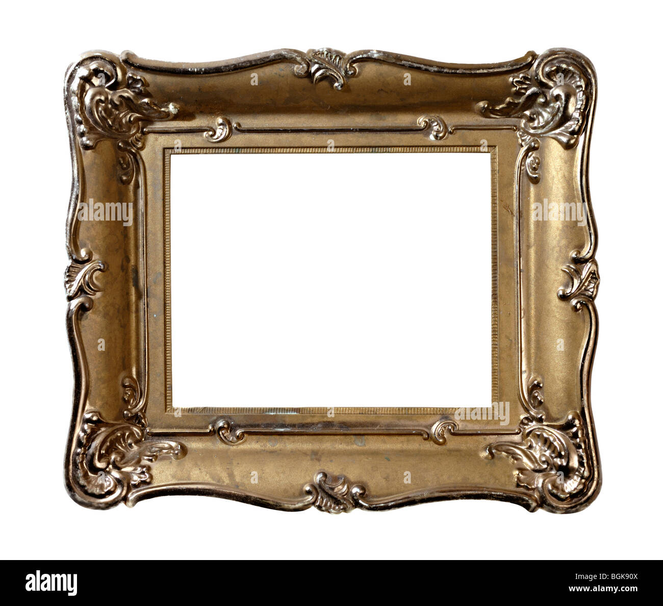 Vecchio metallo vintage photo frame isolati con percorso di clipping su sfondo bianco Foto Stock