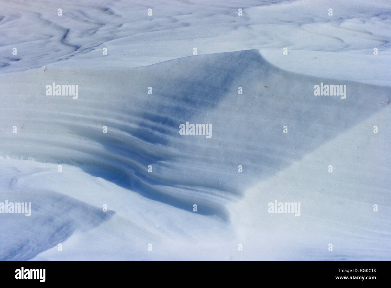 Vista dettagliata del pattern del vento sulla neve Foto Stock