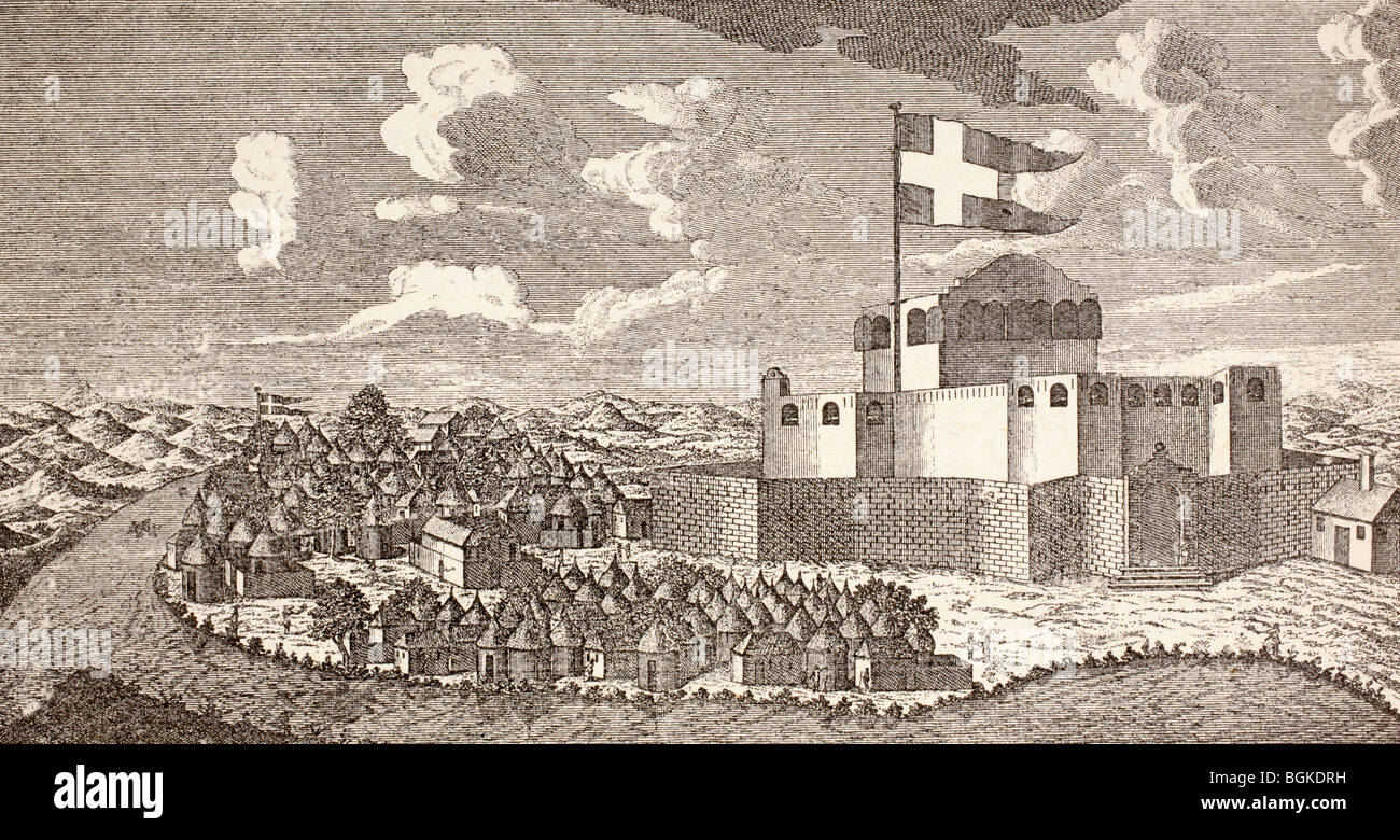 Forte coloniale danese, Fort Fredensborg, Ningo, Ghana come era nel 1760. Foto Stock