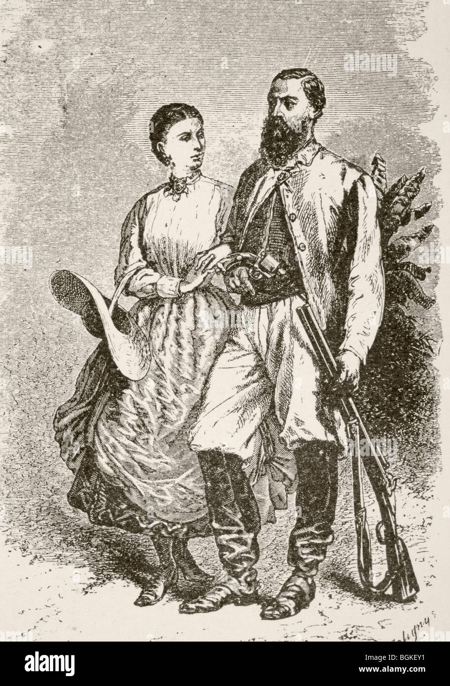 Sir Samuel White Baker, 1821 a 1893. Esploratore inglese e la sua seconda moglie, Lady Firenze Baker (1841? Per 1916). Foto Stock