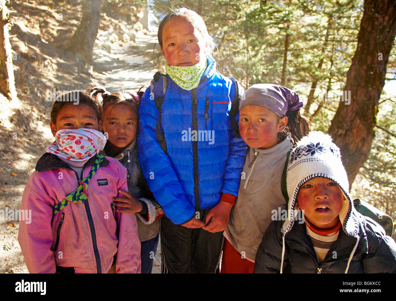 Scuola nepalese bambini Everest Regione Himalaya Nepal Asia Foto Stock