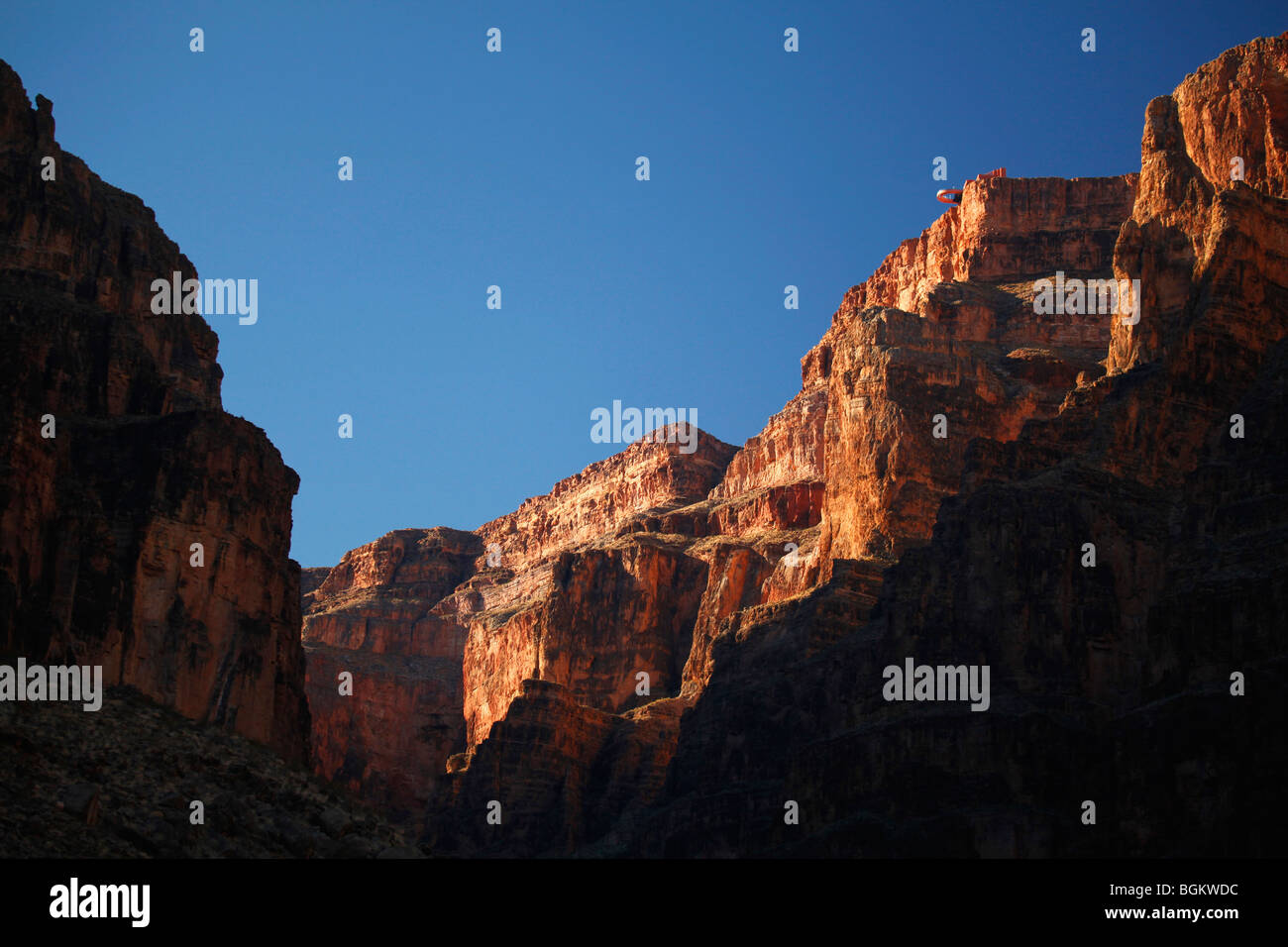 Hualapai Skywalk visto dal fiume Colorado al Grand Canyon West, il Parco Nazionale del Grand Canyon, Arizona Foto Stock