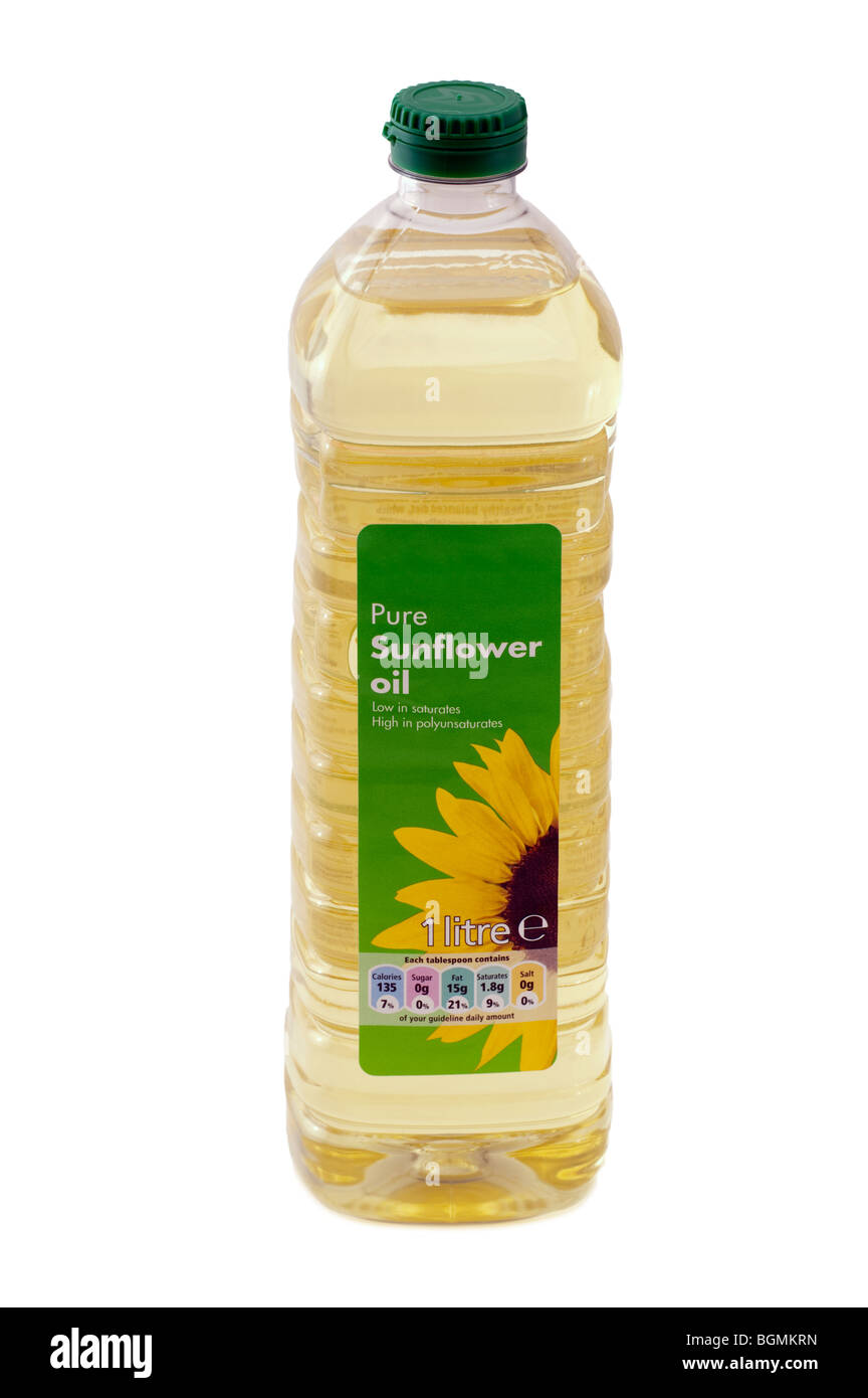 1 litro bottiglia di plastica trasparente di puro "Olio unflower' Foto Stock