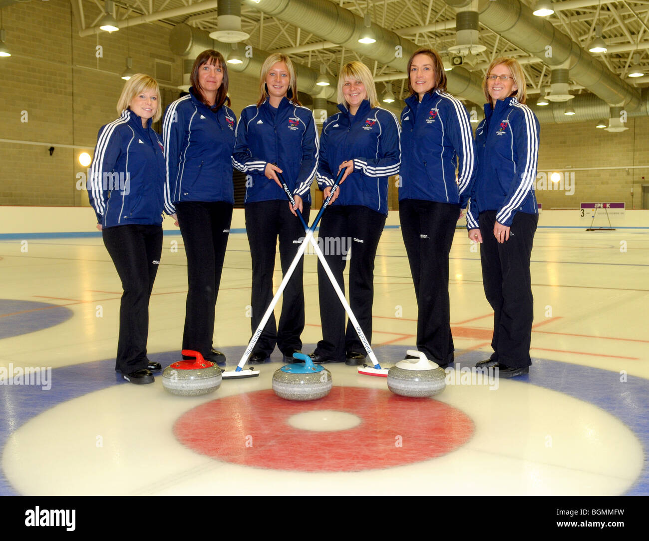 I membri del team GB womens Curling team per le Olimpiadi invernali di Vancouver. Foto Stock