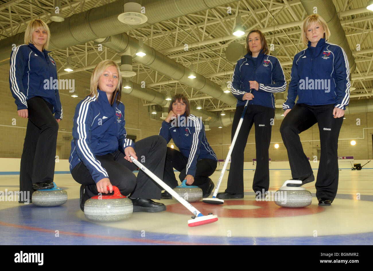 I membri del team GB womens Curling team per le Olimpiadi invernali di Vancouver. Foto Stock