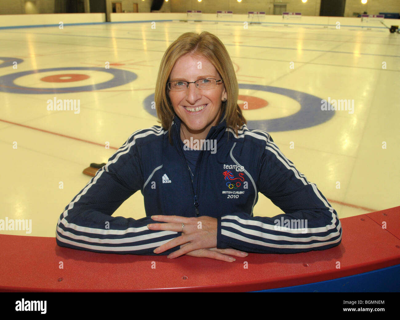 I membri del team GB womens Curling team per le Olimpiadi invernali di Vancouver. Foto di Nancy Murdoch Coach Foto Stock