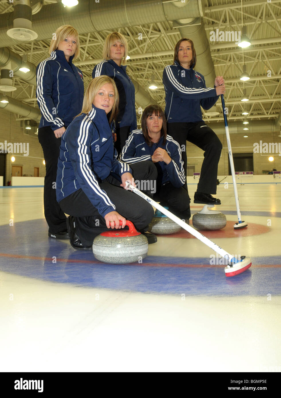 I membri del team GB womens Curling team per le Olimpiadi invernali di Vancouver. Foto Stock