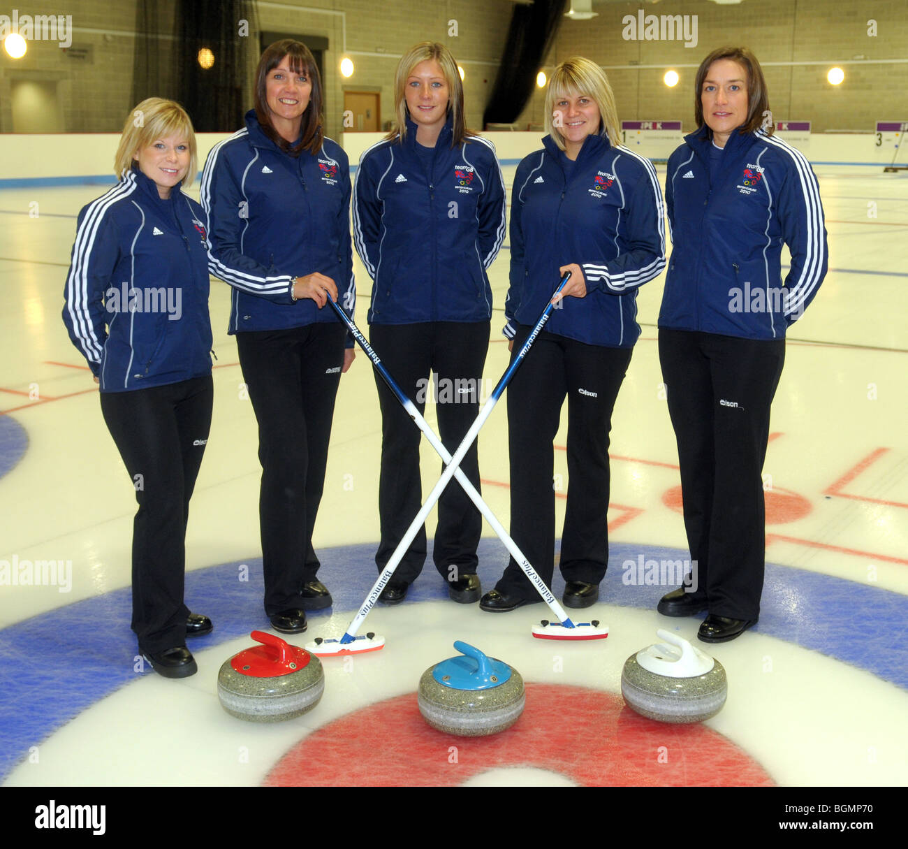 I membri del team GB womens Curling team per le Olimpiadi invernali di Vancouver. Foto Stock