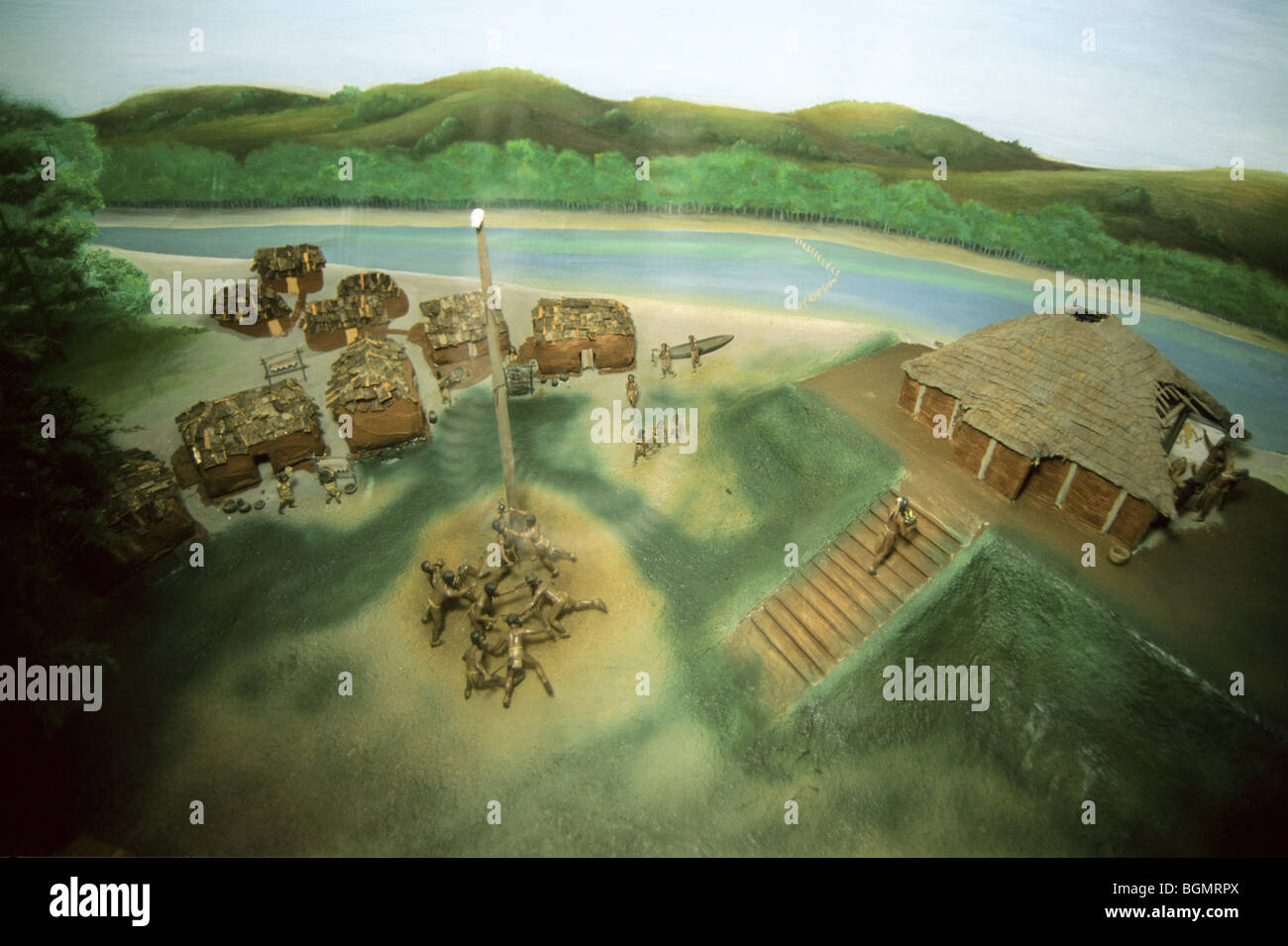 Modello del museo di che vita quotidiana a Etowah Indian Mounds, abitato intorno al 1000-1500 d.C., avrebbe assomigliato, Cartersville Georgia Foto Stock