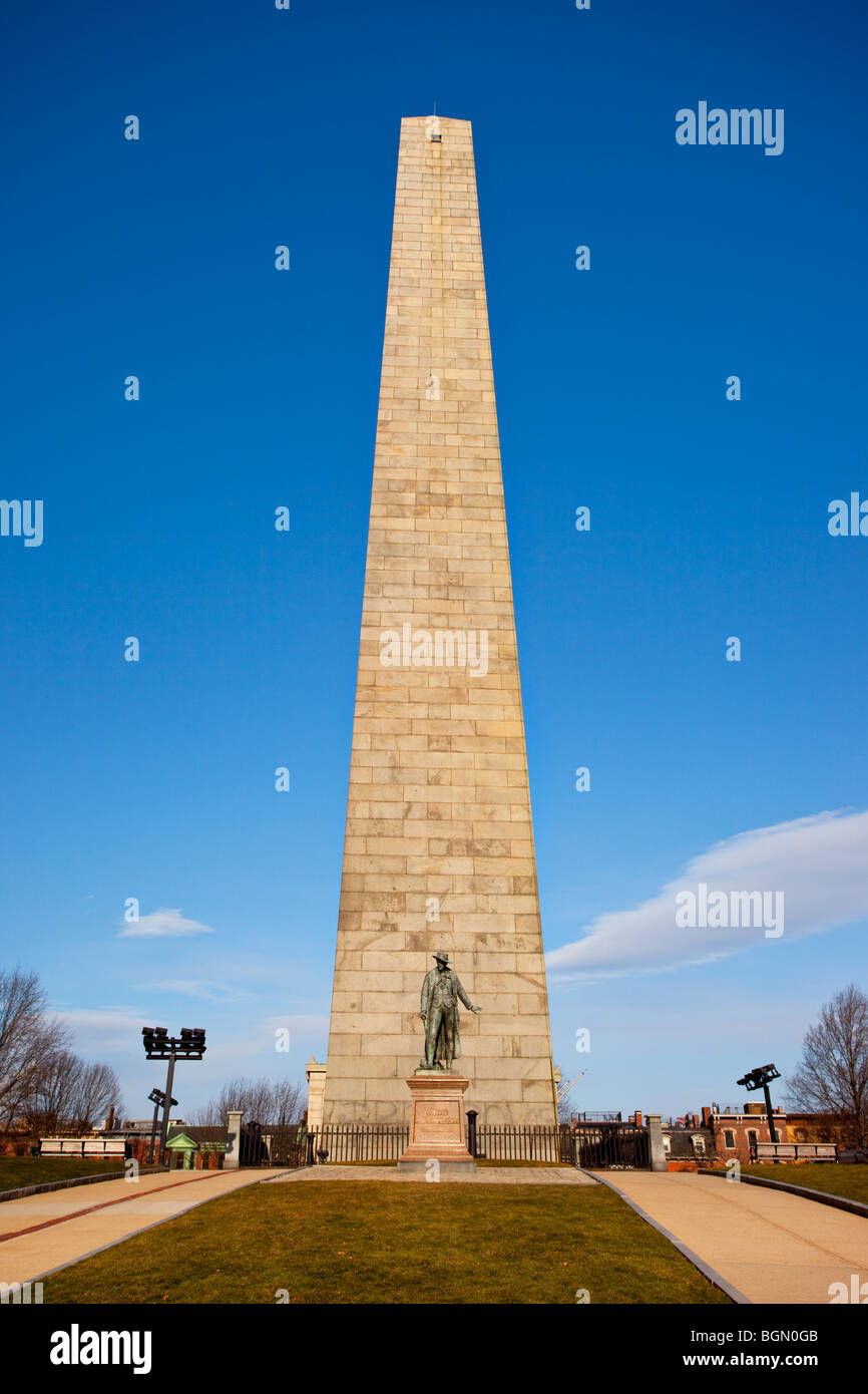 Il Colonnello William Prescott statua sotto il Bunker Hill Memorial, Boston Massachusetts, STATI UNITI D'AMERICA Foto Stock