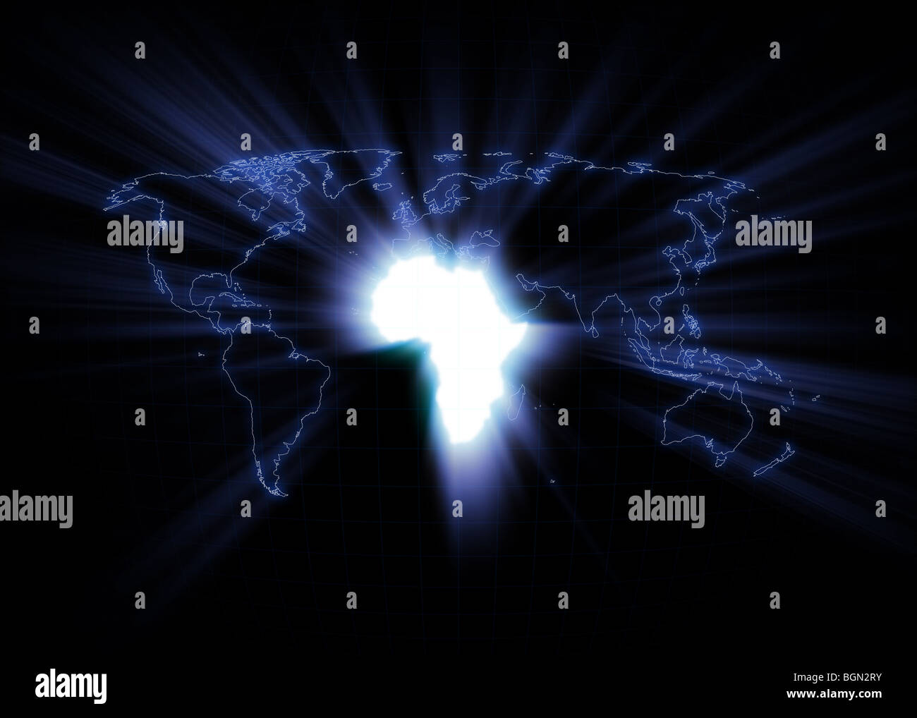 Mappa del mondo con l'Africa incandescente. Foto Stock