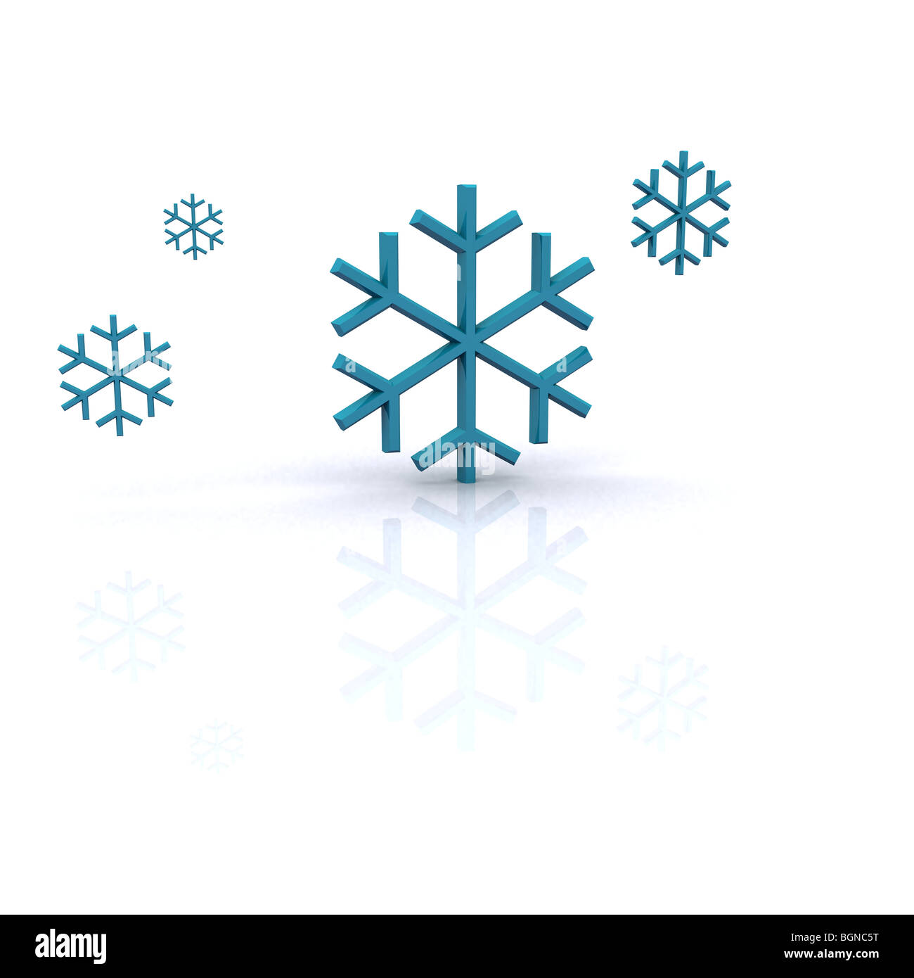 Un blu 3d fiocco di neve isolato su bianco Foto Stock