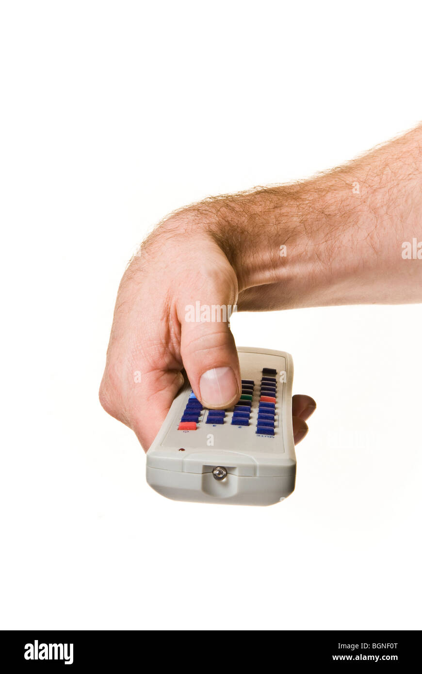 Telecomando rivolto isolato su uno sfondo bianco con spazio per il testo o sfinestratura Foto Stock