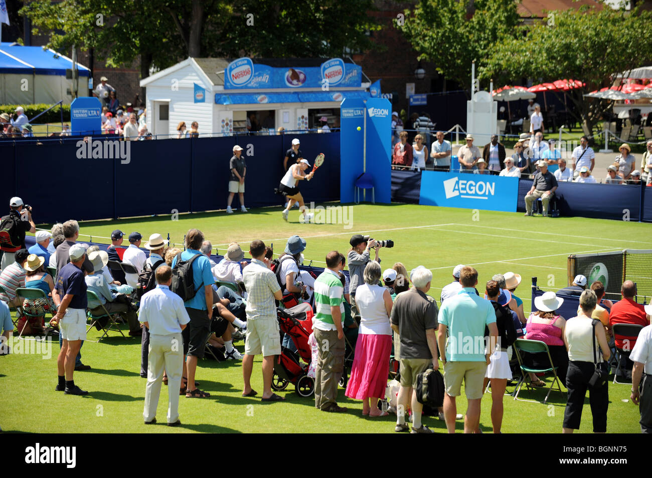 Spettatori godendo l'azione al aegon international tennis campionati a devonshire park eastbourne Foto Stock