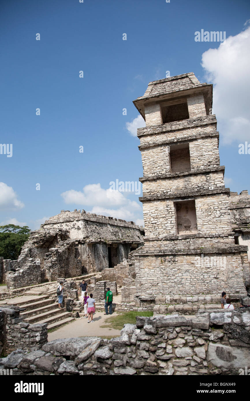 Palazzo, Palenque sito archeologico, in Chiapas. Foto Stock