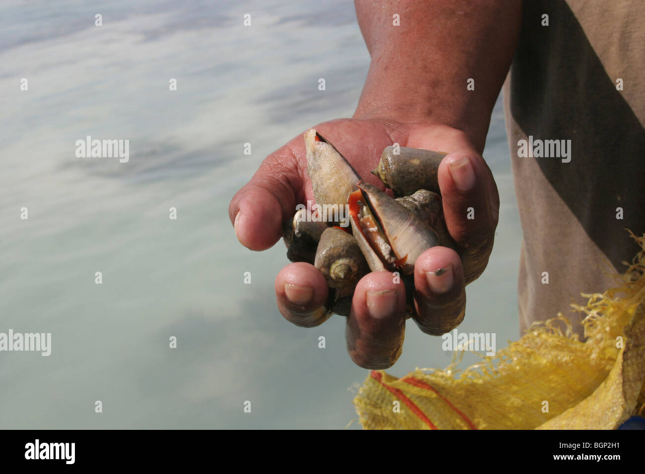 Pescatore sulla spiaggia dell'isola di Kiribati nell'Oceano Pacifico Foto Stock