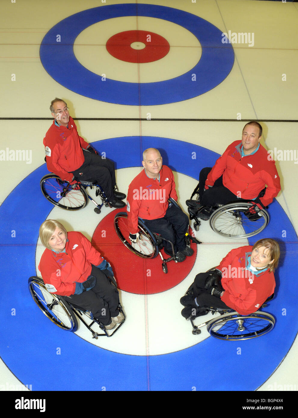 I membri del team GB Paralympian bigodini per sedie a rotelle per i Giochi Olimpici di Vancouver Foto Stock