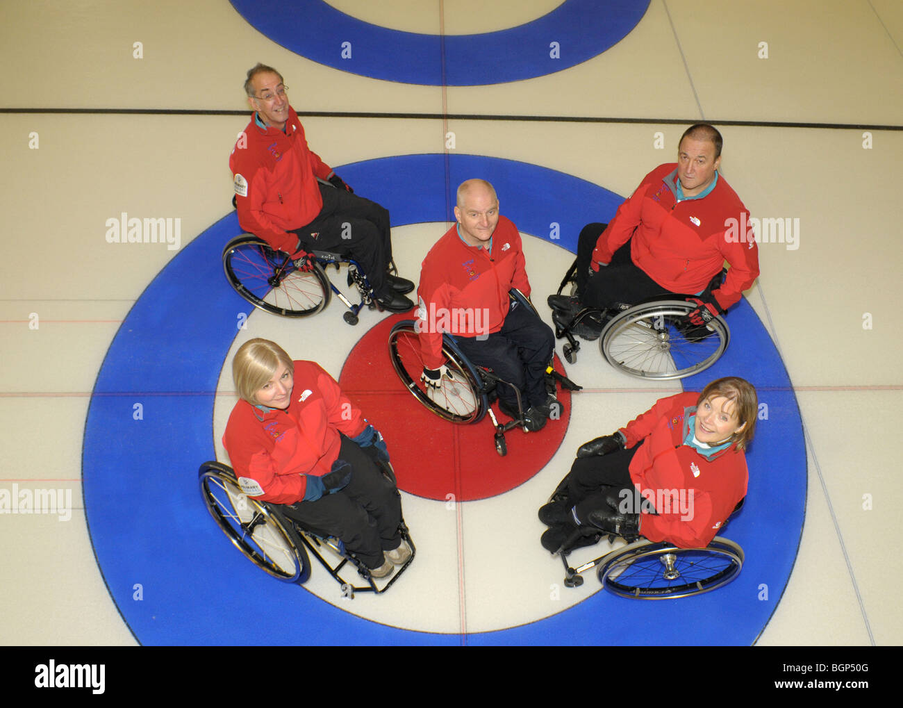 I membri del team GB Paralympian bigodini per sedie a rotelle per i Giochi Olimpici di Vancouver Foto Stock