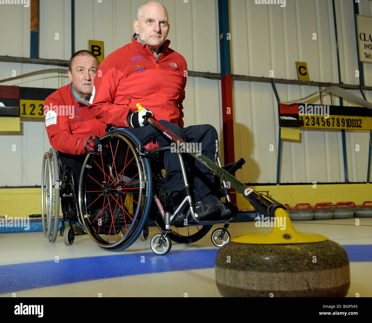 I membri del team GB Paralympian bigodini per sedie a rotelle per i Giochi Olimpici di Vancouver Foto Stock