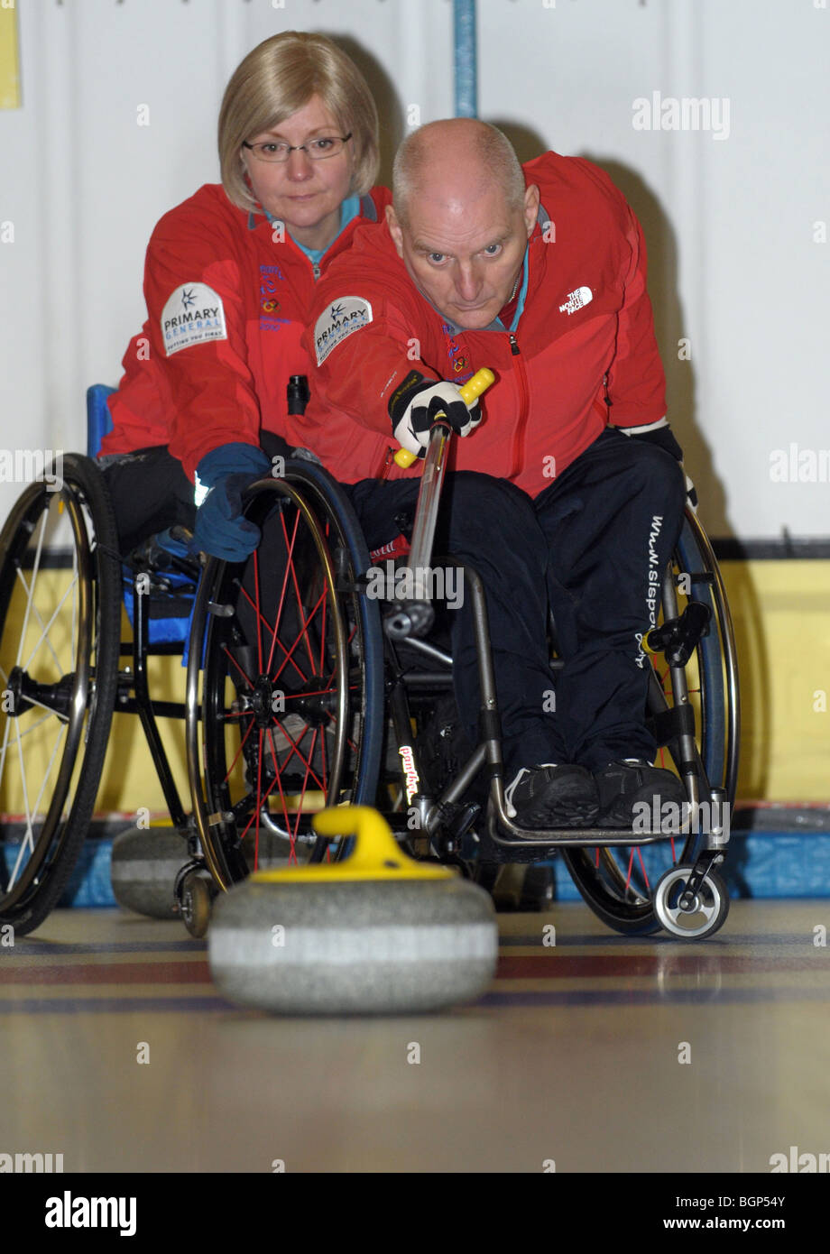 I membri del team GB Paralympian bigodini per sedie a rotelle per i Giochi Olimpici di Vancouver Foto Stock