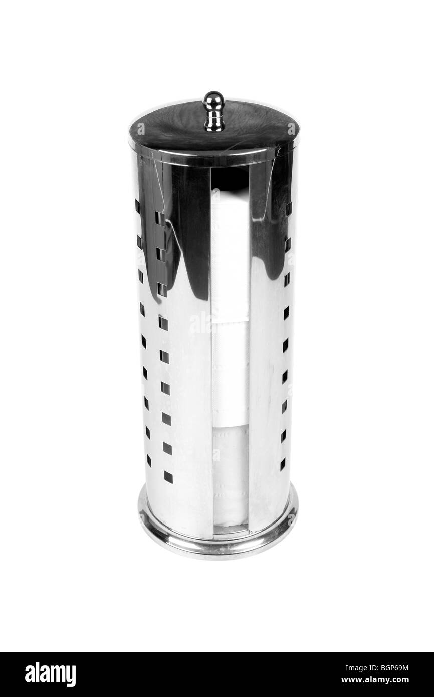 Acciaio inossidabile wc portabobina contro uno sfondo bianco Foto Stock