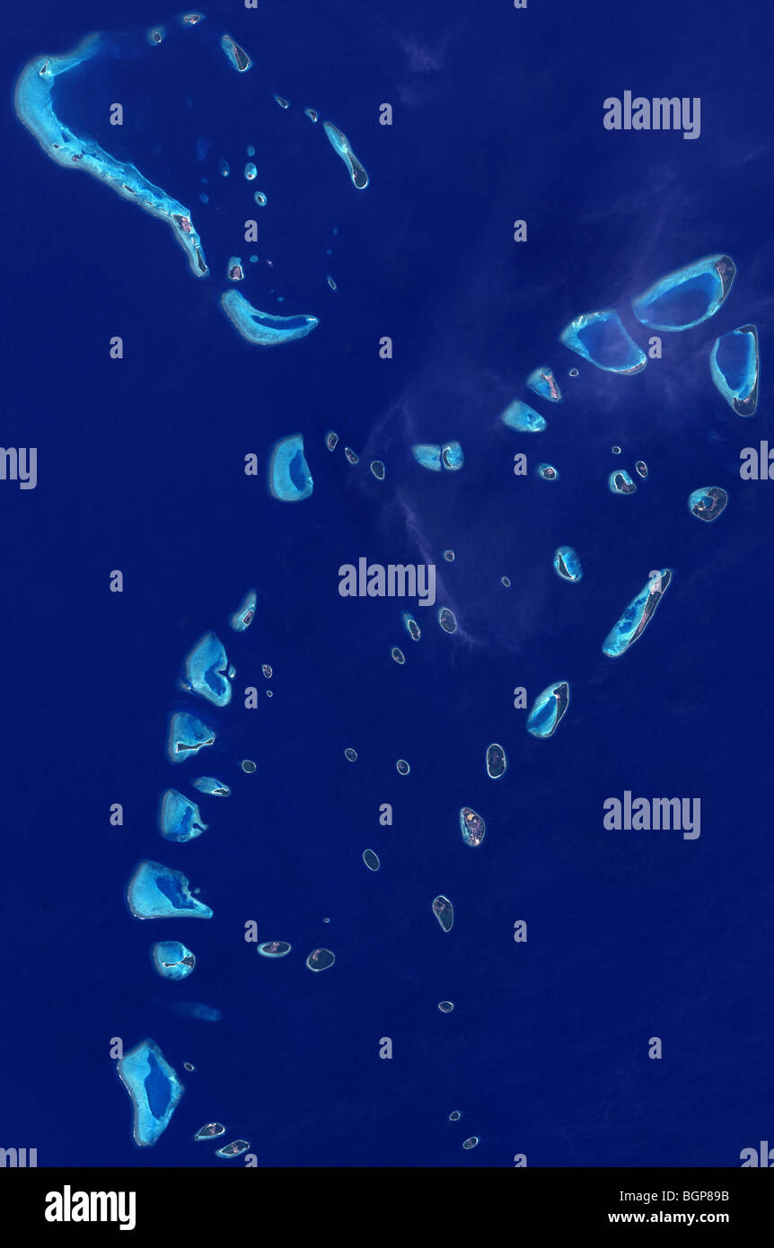 Immagine satellitare delle Maldive Foto Stock
