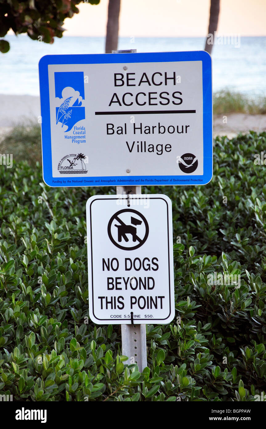 Segno "No cani' in Miami Beach, Florida, Stati Uniti d'America Foto Stock