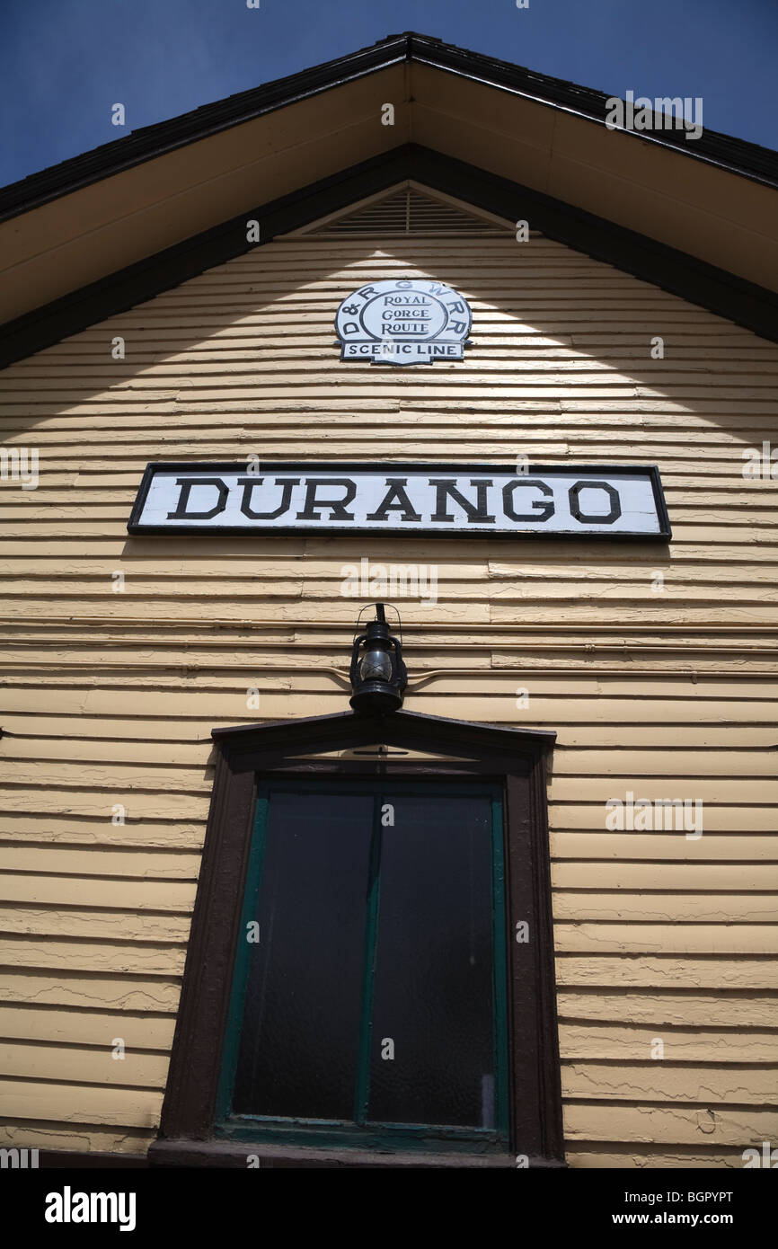 Il vecchio edificio della stazione parte del Durango-Silverton stazione ferroviaria a Durango, Colorado, STATI UNITI D'AMERICA Foto Stock