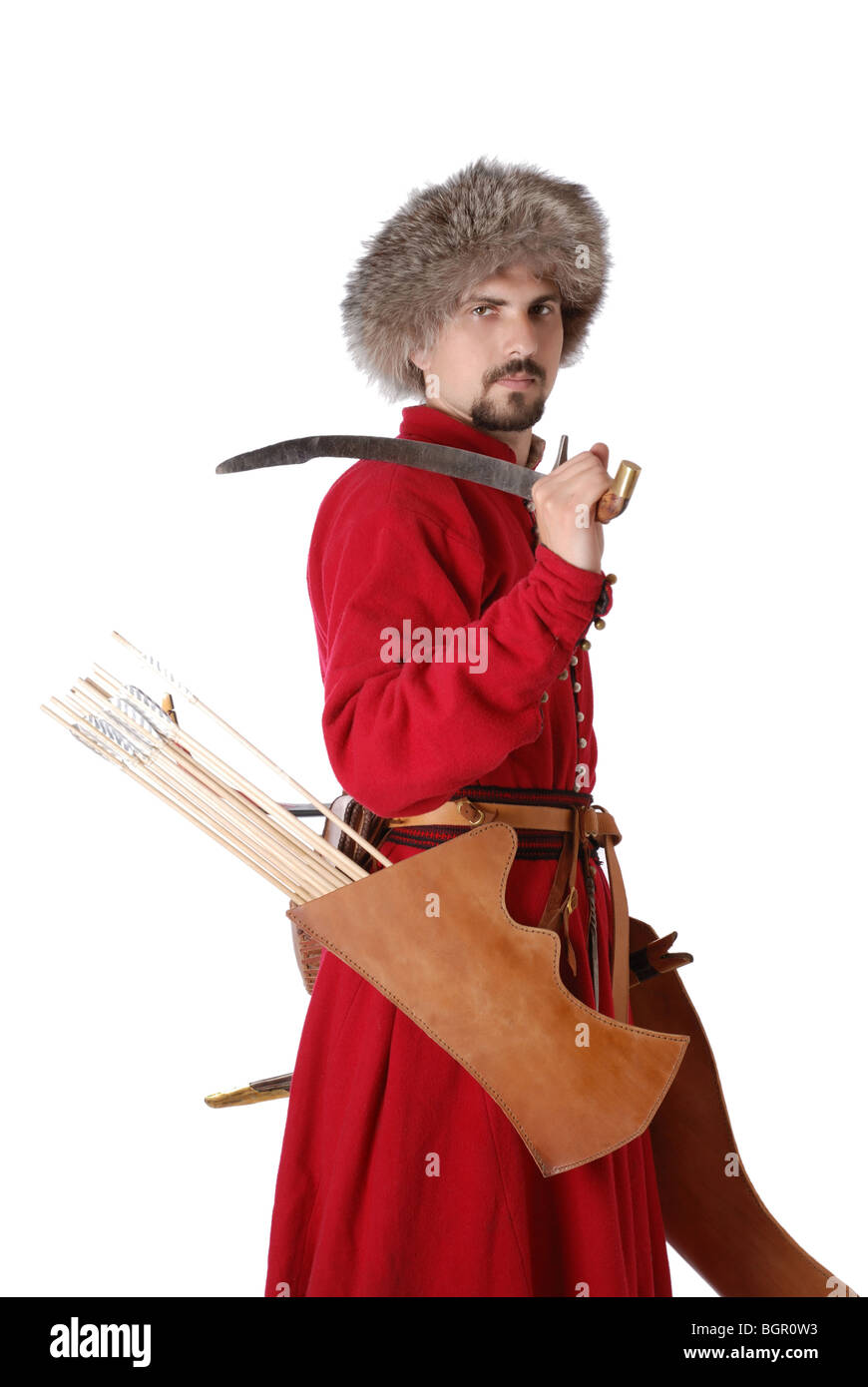 Tatar guerriero con spada sguainata. Foto Stock