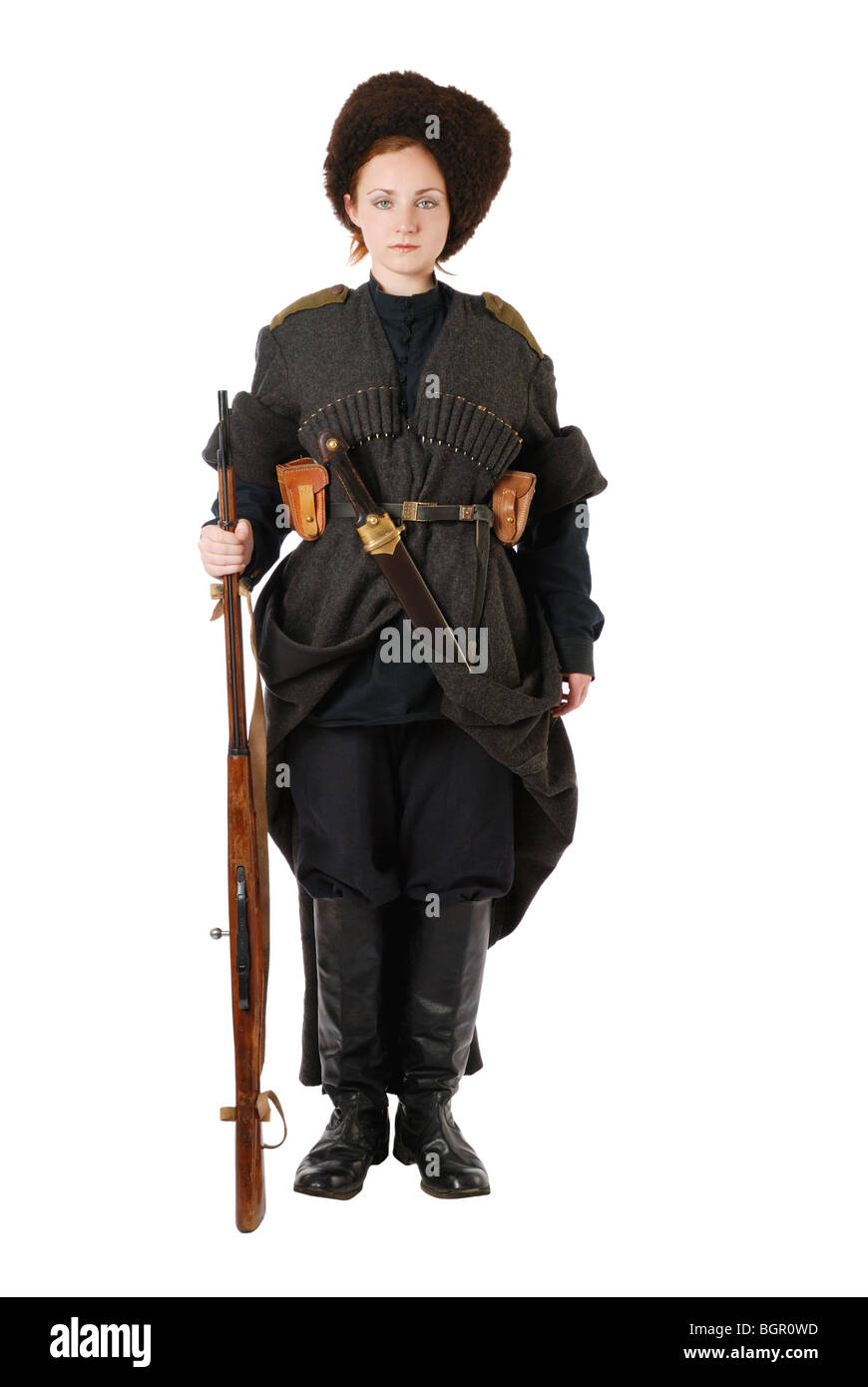 Di cosacchi russi in piedi presso l'attenzione. La storia vivente. Foto Stock