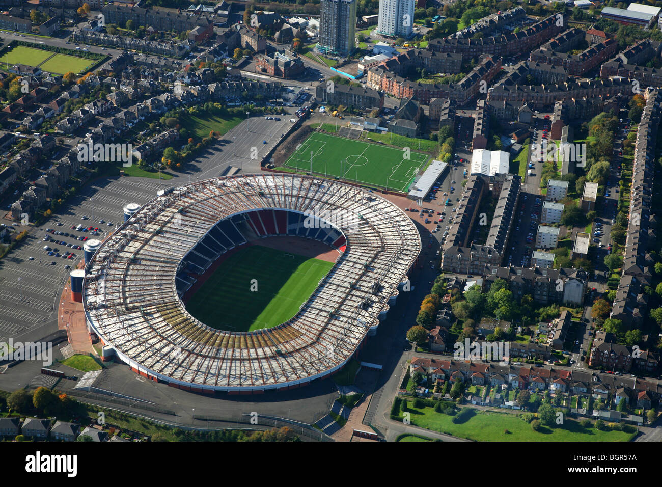 Stadio di calcio di Aerial Hampden Park, Glasgow, Scozia, Regno Unito Foto Stock