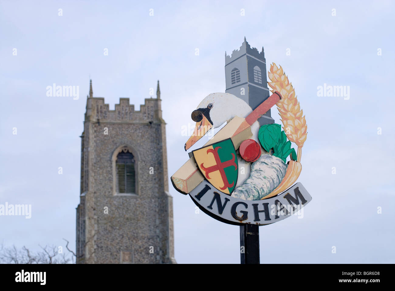 Segno di villaggio Ingham Norfolk Inghilterra Foto Stock