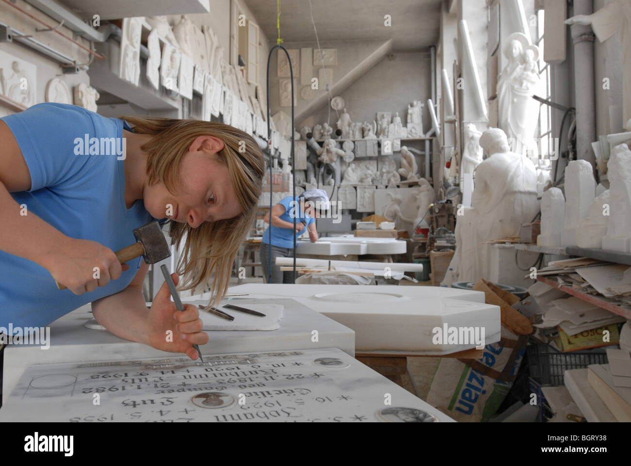 Atelier di scultura a Lasa, Italia Foto Stock