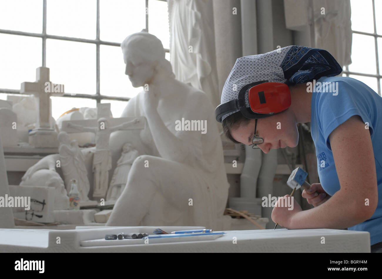 Atelier di scultura a Lasa, Italia Foto Stock