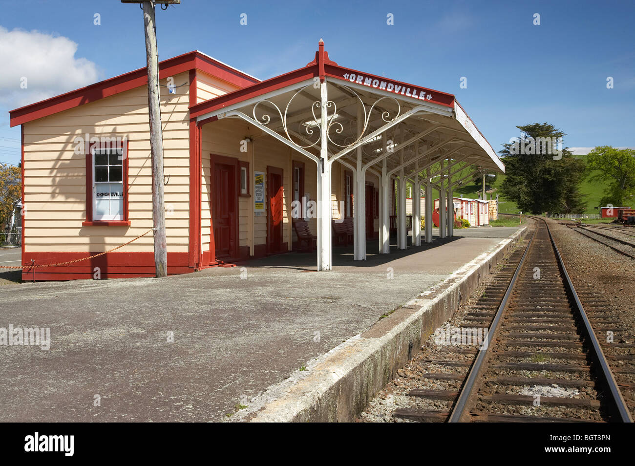 Storica stazione ferroviaria, Ormondville, Tararua District, Wairarapa, Isola del nord, Nuova Zelanda Foto Stock