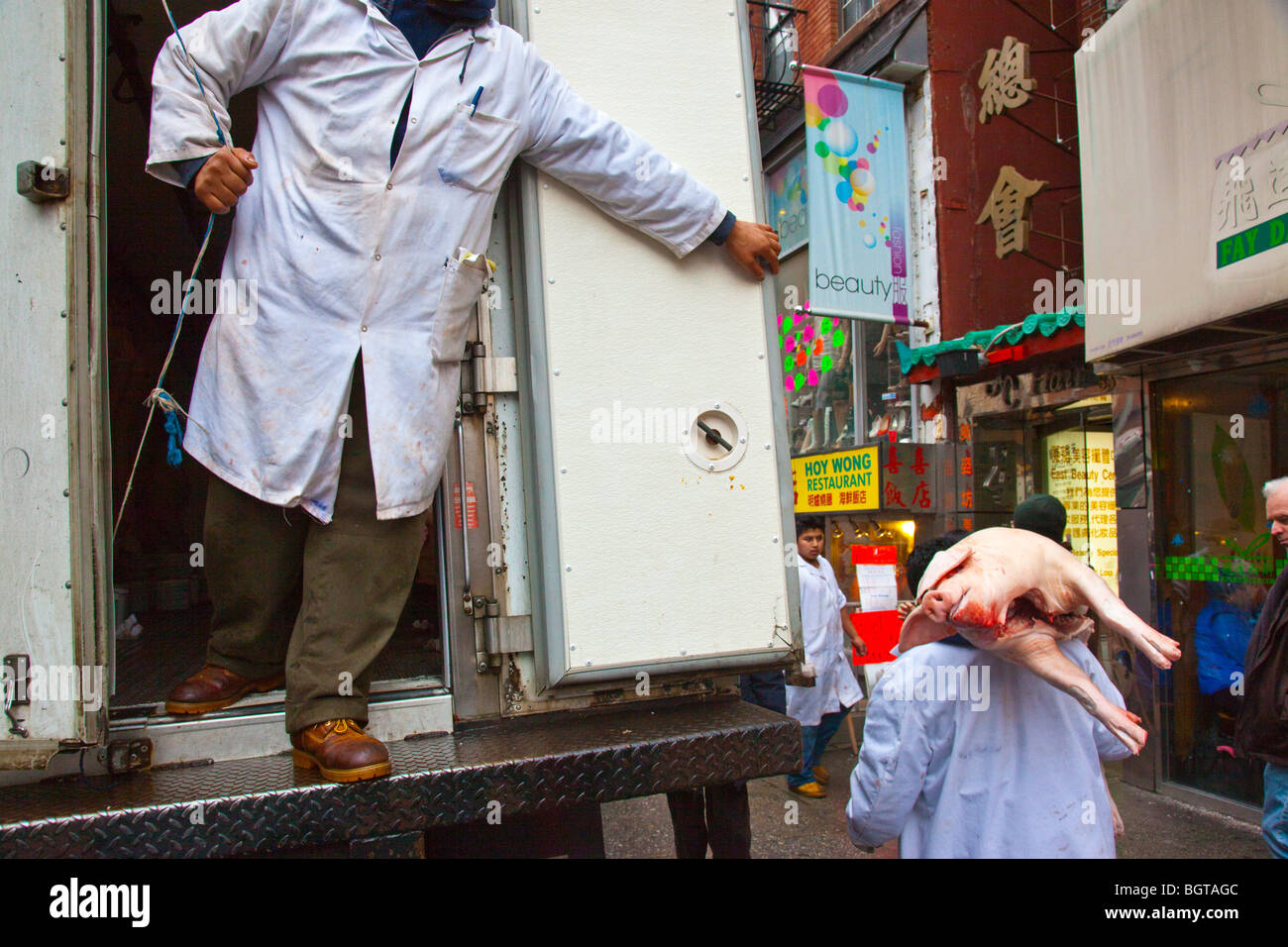 Carrello erogazione di suini in ristoranti di Manhattan, New York City Foto Stock