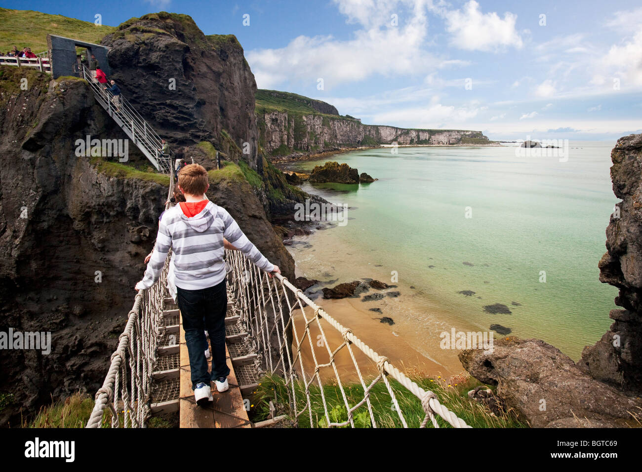 Carrick-a-Rede e Larrybane ponte di corde Foto Stock