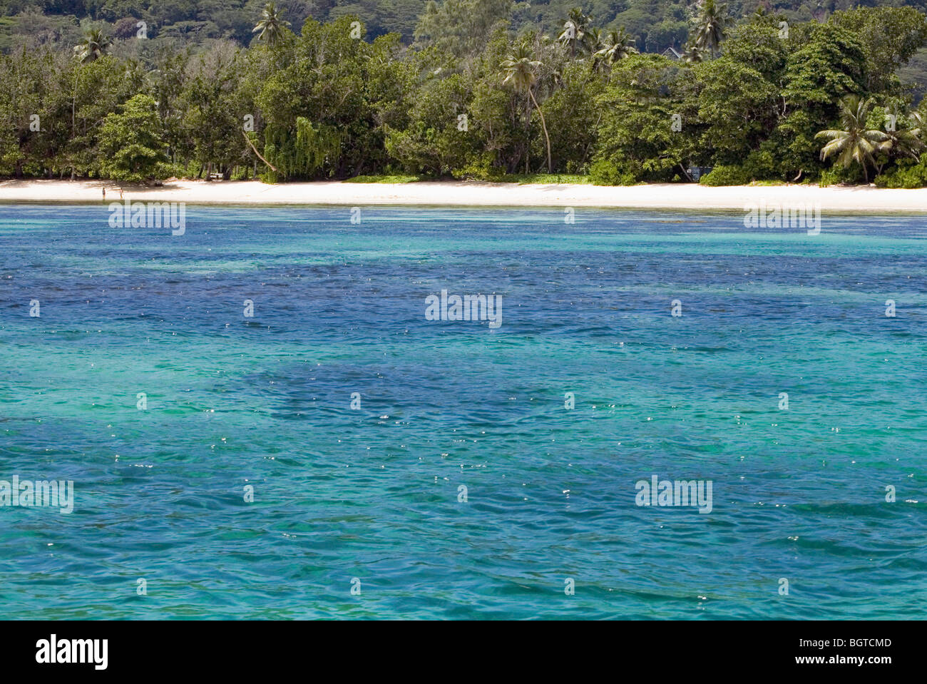 Oceano idilliaco e spiaggia vuota, Seicelle Foto Stock
