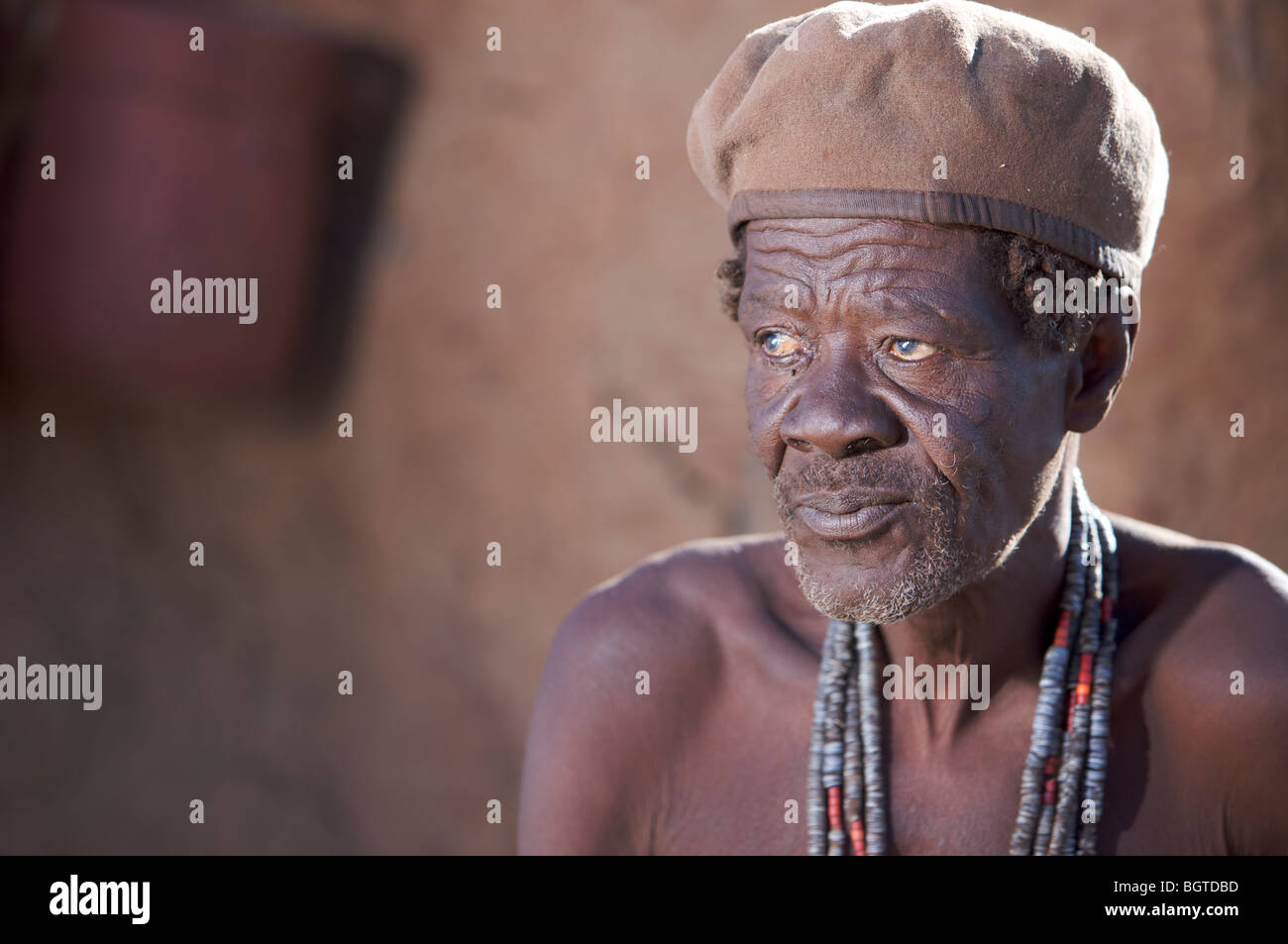 Ritratto di un uomo Himba, van Zyl contatti area Pass, Kaokoland, Namibia Foto Stock