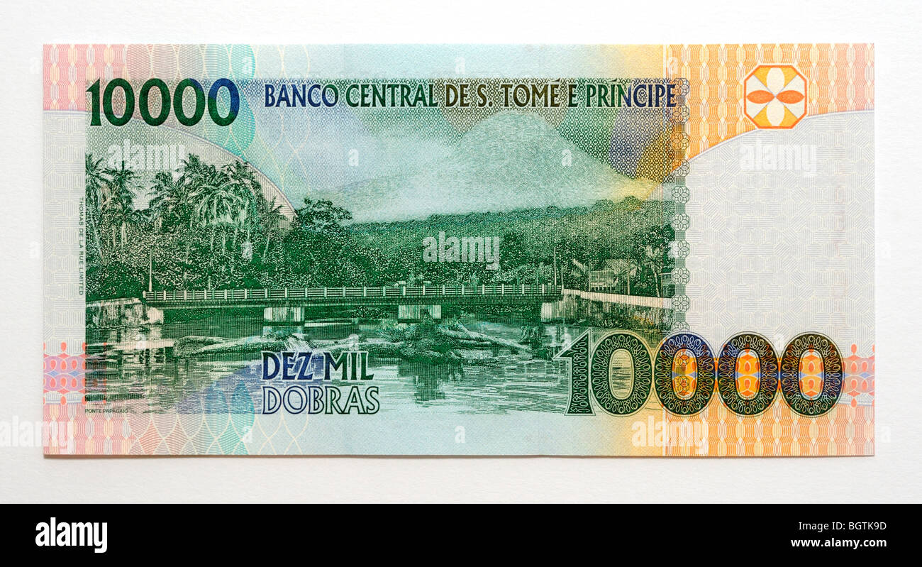 San Tommaso e Principe 10.000 dieci mila Dobras Bank nota. São Tomé e Príncipe. Foto Stock