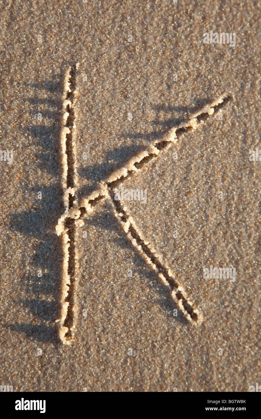 Lettera scritta in spiaggia Foto Stock