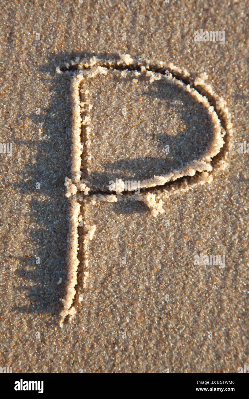 Lettera scritta in spiaggia Foto Stock