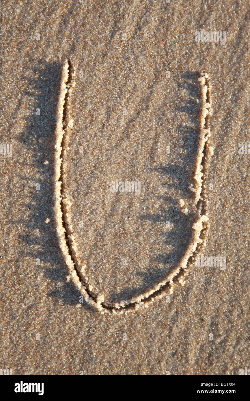 Lettera scritta in spiaggia Foto Stock