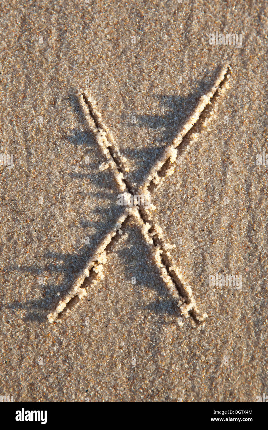 Lettera scritta in spiaggia Foto Stock